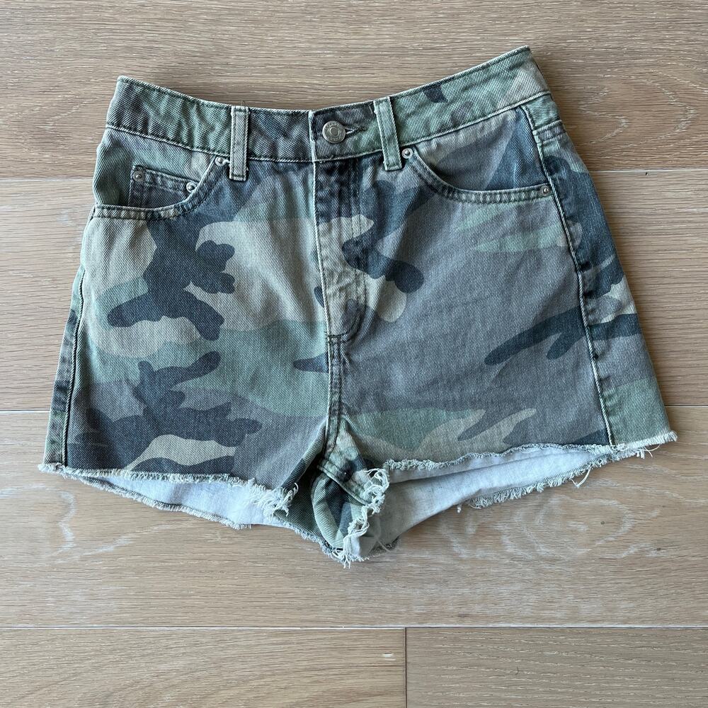 Topshop Moto Mom Camo Cutoff High Rise Denim Shorts